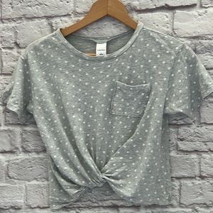 Nordstroms girls polka dot top grey white